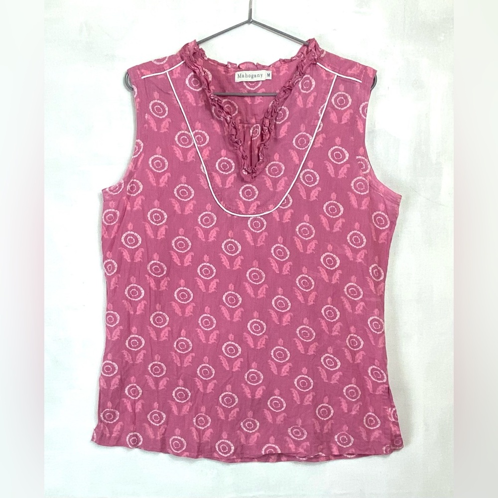 Block-print cotton sleeveless summer top (M)